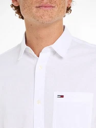 Tommy Jeans Kurzarmhemd TJM REG LINEN BLEND SS SHIRT mit Logostickerei Grau/Khaki/Weiß/Creme