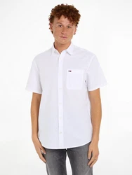 Tommy Jeans Kurzarmhemd TJM REG LINEN BLEND SS SHIRT mit Logostickerei Grau/Khaki/Weiß/Creme