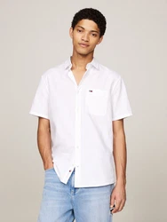 Tommy Jeans Kurzarmhemd TJM REG LINEN BLEND SS SHIRT mit Logostickerei Grau/Khaki/Weiß/Creme