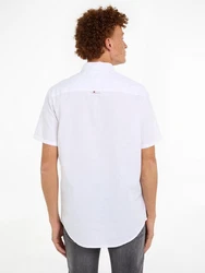 Tommy Jeans Kurzarmhemd TJM REG LINEN BLEND SS SHIRT mit Logostickerei Grau/Khaki/Weiß/Creme