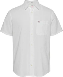 Tommy Jeans Kurzarmhemd TJM REG LINEN BLEND SS SHIRT mit Logostickerei Grau/Khaki/Weiß/Creme