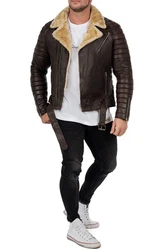 Reichstadt Bikerjacke Herren Kunstleder Jacke RS008 Braun/Silver (RS008)