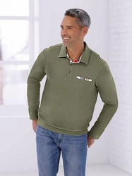 Sieh an! T-Shirt Langarm-Poloshirt Dunkelgrün/Grün/Khaki