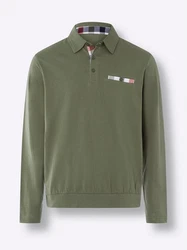 Sieh an! T-Shirt Langarm-Poloshirt Dunkelgrün/Grün/Khaki