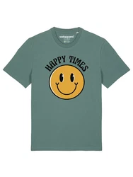 wat? Apparel T-Shirt Happy times smiley emoji Dunkelgrün/Grün/Gelb
