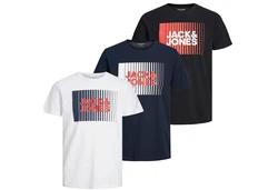 Jack & Jones T-Shirt 3er Pack Dunkelblau/Schwarz/Grün/Rot