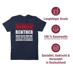 Shirtracer T-Shirt Warnung Rentner der alles weiß I Geschenkideen Rentner Rente Rot/Dunkelblau/Blau