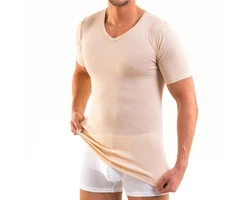 HERMKO Unterziehshirt 16488 Herren kurzarm Business Unterhemd V-Ausschnitt Beige/Khaki