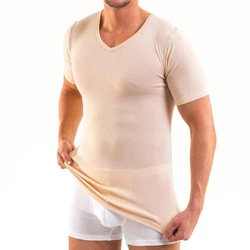 HERMKO Unterziehshirt 16488 Herren kurzarm Business Unterhemd V-Ausschnitt Beige/Khaki