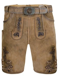 Trachtenlederhose Trachtenlederhose kurz Wels braun-marine (2-tlg) inkl. Grtel