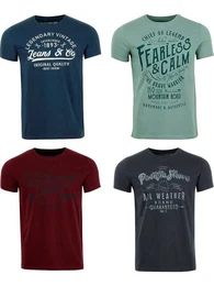 T-Shirt Herren Printshirt RIVLeon Regular Fit (4-tlg) Kurzarm Tee Shirt mit Rundhalsausschnitt aus 100% Baumwolle