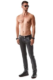 Lederimitathose Herren lange Wetlook-Hose RMVincenzo001 in schwarz, Made in EU