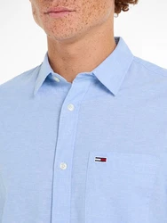 Tommy Jeans Kurzarmhemd TJM REG LINEN BLEND SS SHIRT mit Logostickerei Hellblau/Blau