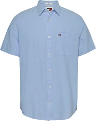 Tommy Jeans Kurzarmhemd TJM REG LINEN BLEND SS SHIRT mit Logostickerei Hellblau/Blau