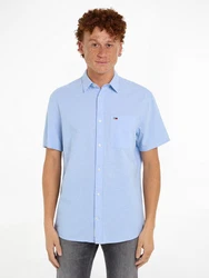 Tommy Jeans Kurzarmhemd TJM REG LINEN BLEND SS SHIRT mit Logostickerei Hellblau/Blau