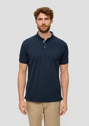 Kurzarmshirt Baumwoll-Poloshirt mit Stehkragen und Logo-Detail Stickerei