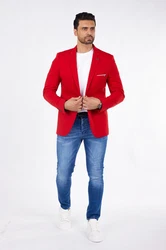 Denim Distriqt Jerseysakko Sportlich Jersey Sakko mit Stretch Rot (46)