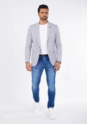 Denim Distriqt Jerseysakko Sportlich Jersey Sakko mit Stretch Grau