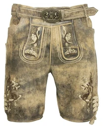 Trachtenlederhose 'Kobel' mit Grtel, Kurze Herren Lederhose Antik