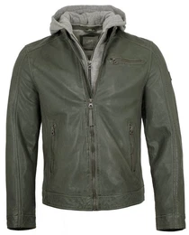 Lederjacke GMBaxder Gipsy - Herren Lederjacke Kapuze Lammnappa dusty green