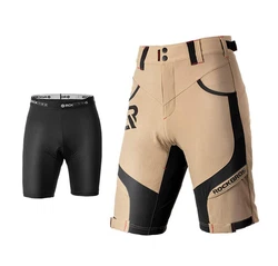 ROCKBROS Radlerhose Herren Fahrradhose mit Sitzpolster 4D Atmungsaktiv Schnelltrocknend Radhose MTB Hose Bike Shorts Schwarz/Hellbraun/Grau