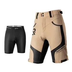 ROCKBROS Radlerhose Herren Fahrradhose mit Sitzpolster 4D Atmungsaktiv Schnelltrocknend Radhose MTB Hose Bike Shorts Schwarz/Hellbraun/Grau
