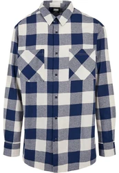 URBAN CLASSICS Langarmhemd Herren Long Oversized Checked Shirt Blau/Grau/Hellblau