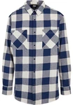URBAN CLASSICS Langarmhemd Herren Long Oversized Checked Shirt Blau/Grau/Hellblau