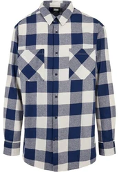 URBAN CLASSICS Langarmhemd Herren Long Oversized Checked Shirt Blau/Grau/Hellblau