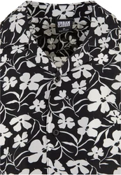 URBAN CLASSICS Kurzarmhemd Urban Classics Herren Viscose AOP Resort Shirt Schwarz/Weiß