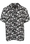 URBAN CLASSICS Kurzarmhemd Urban Classics Herren Viscose AOP Resort Shirt Schwarz/Weiß