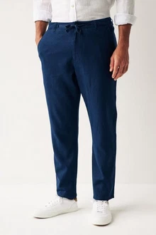 Next Stoffhose mit Kordelzug aus Leinenmischung Dunkelblau/Blau Next Stoffhose mit Kordelzug aus Leinenmischung Dunkelblau/Blau
