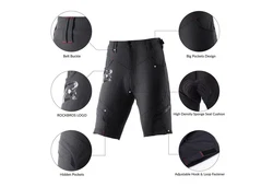 ROCKBROS Radlerhose Herren Fahrradhose mit Sitzpolster 4D Atmungsaktiv Schnelltrocknend Radhose MTB Hose Bike Shorts Schwarz/Hellbraun/Grau
