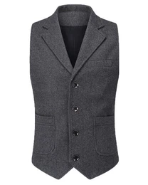 Anzugweste Herren Weste mit Reverskragen Anzugweste aus Tweed