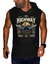 Tanktop Herren Shirt Muskelshirt Gym rmellos mit Highway Motorrad aus Baumwolle