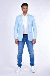 Denim Distriqt Jerseysakko Sportlich Jersey Sakko mit Stretch Hellblau