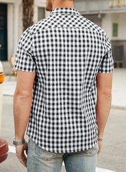 JMIERR Kariertes Hemd Herren Freizeit Kurzarm Schwarz/Weiß