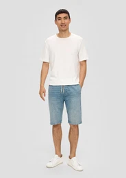 Stoffhose Jeans-Shorts / Regular Fit / Mid Rise / Straight Leg / mit Elastikbund Durchzugkordel