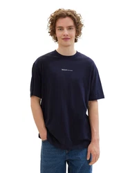 TOM TAILOR Shirt mit Logo Print navy/wei