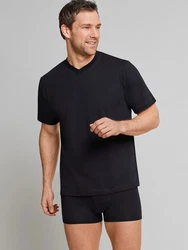 Schiesser T-Shirt American Shirt 4-tlg Schwarz/Dunkelgrau