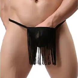 Stringtanga Herren Fransen Slip String Tanga Schwarz Gogo Bikini Bademode M/L/XL