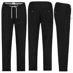 Eight2Nine Chinos Herren Leinen Hose Schwarz/Creme