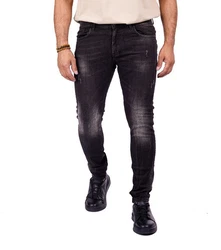 Denim Distriqt Skinny-fit-Jeans Herren SLIM FIT Jeans im Used-Look mit Stretch Schwarz (1074)