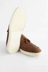 Next Lederslipper mit geflochtenem Steg Braun/Beige/Creme/Khaki