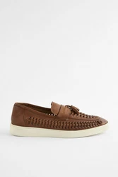 Next Lederslipper mit geflochtenem Steg Braun/Beige/Creme/Khaki