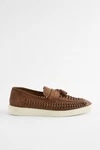 Next Lederslipper mit geflochtenem Steg Braun/Beige/Creme/Khaki