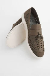 Next Lederslipper mit geflochtenem Steg Dunkelgrün/Khaki