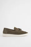 Next Lederslipper mit geflochtenem Steg Dunkelgrün/Khaki