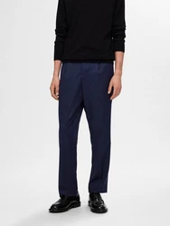SELECTED HOMME Chinohose SLH190-REG TAPERED LEROY PLEAT PANT Dunkelblau/Blau/Hellblau