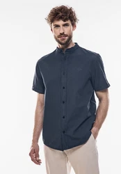 STREET ONE MEN Kurzarmhemd mit Knopfleiste Dunkelblau/Grau/Hellblau